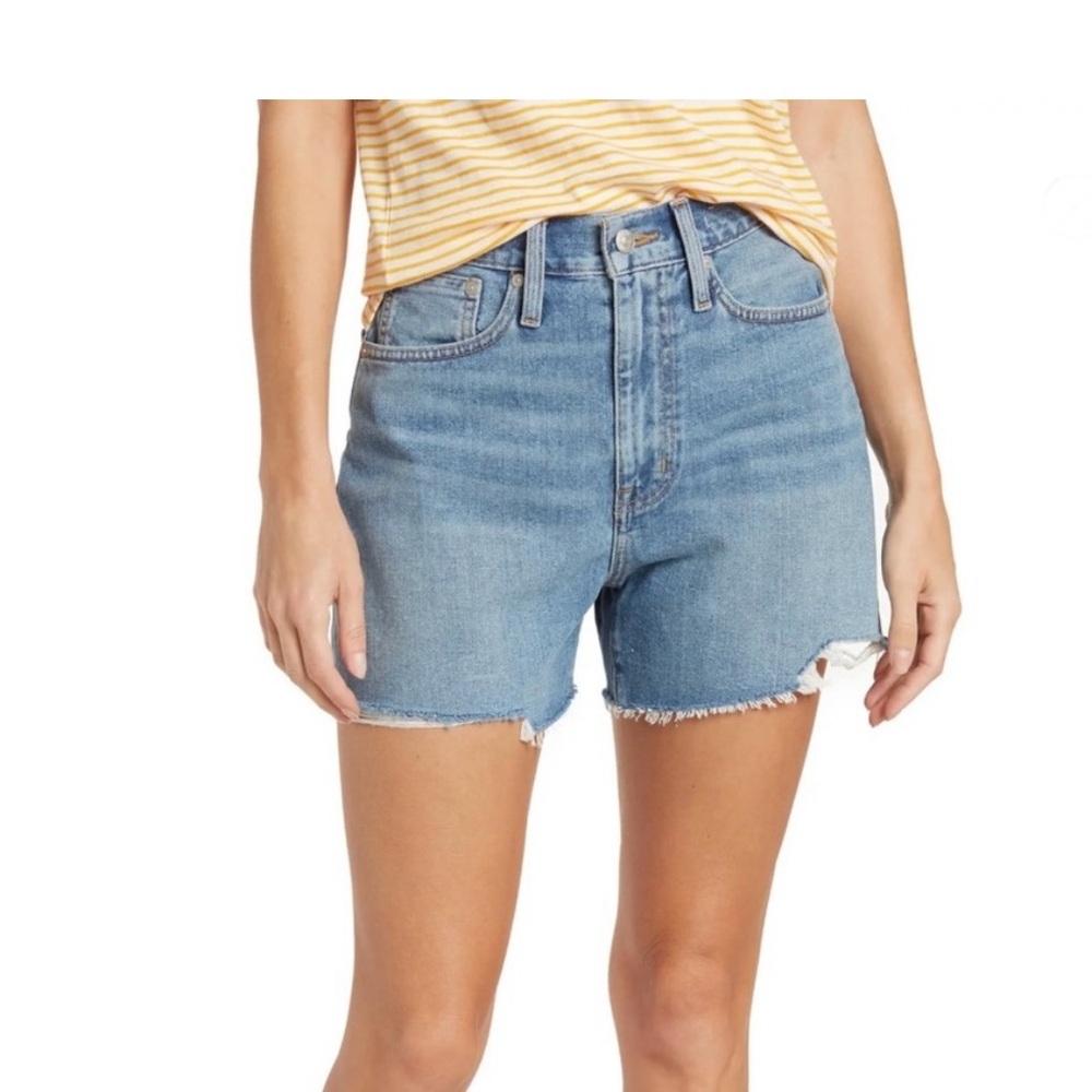 MADEWELL Momjean Chewed Hem Bledsoe Wash High Waist Denim Shorts New Size 32